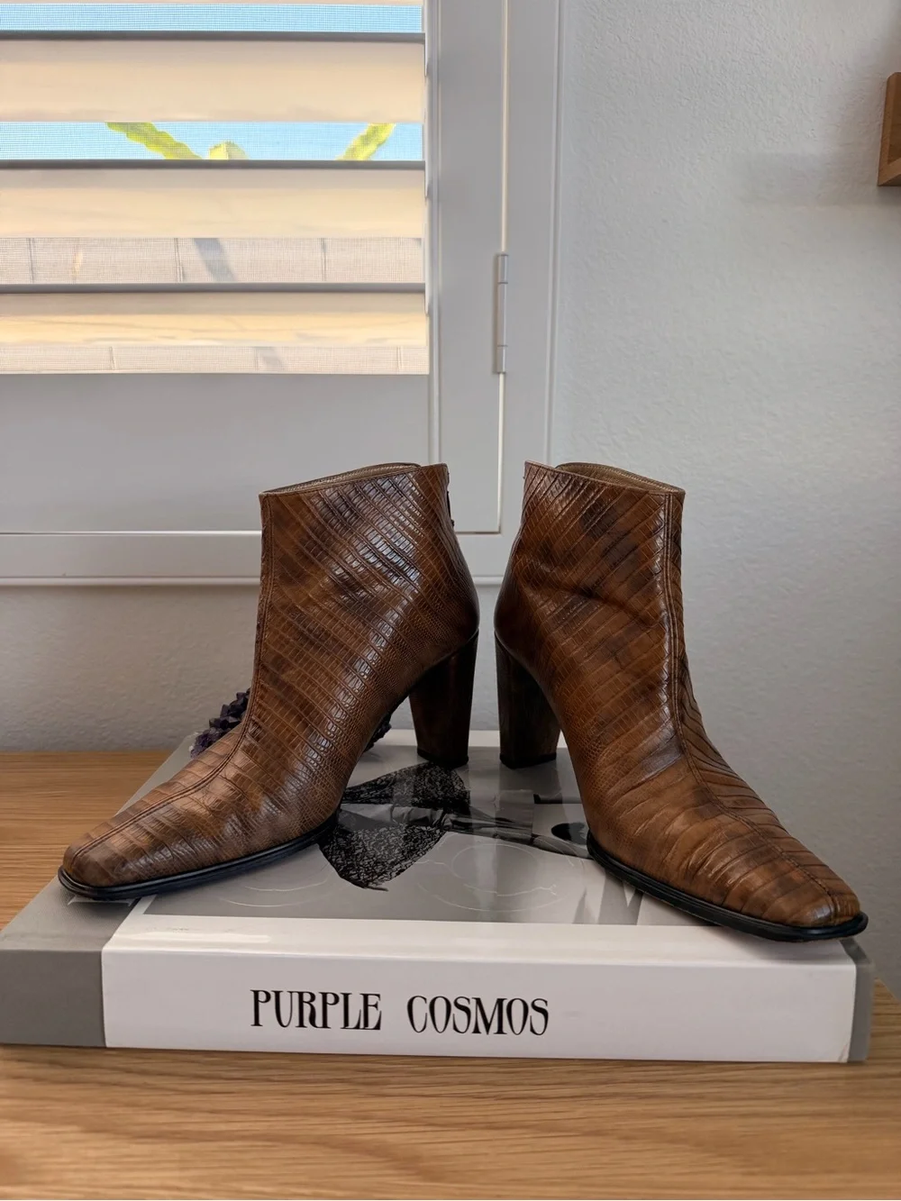 Stuart Weitzman Croc-Embossed Brown Leather Ankle Booties